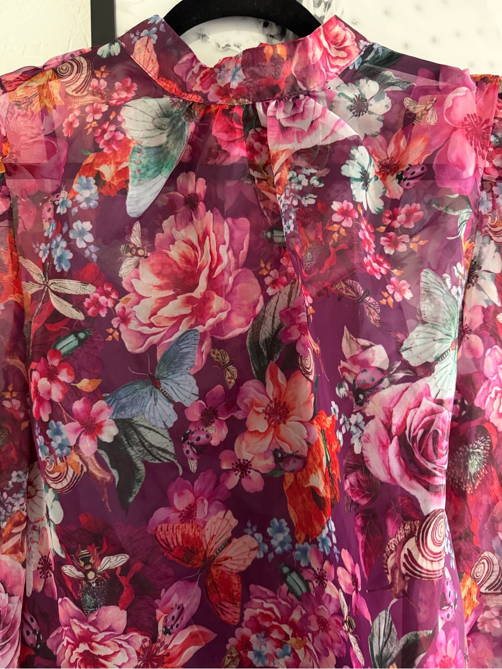 Anthropologie Organza Sheer Floral High-Neck Bow Back Blouse size Medium - Picture 4 of 13